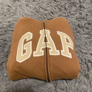 Light Brown GAP arch logo zip up hoodie
